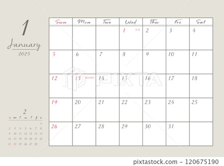 January 2025 Stylish Writing Calendar 120675190