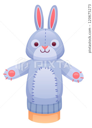 Rabbit cartoon puppet. Kid play animal toy 120675273