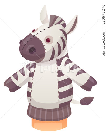 Zebra puppet on hand. Kid play cartoon toy Zebra puppet on hand. Kid play cartoon toy 120675276
