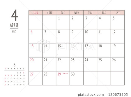 April 2025 Simple Calendar 120675305
