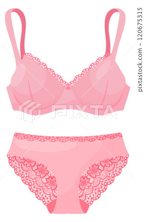 Lace lingerie. Cartoon sexy pink female underwear Lace lingerie. Cartoon sexy pink female underwear 120675315