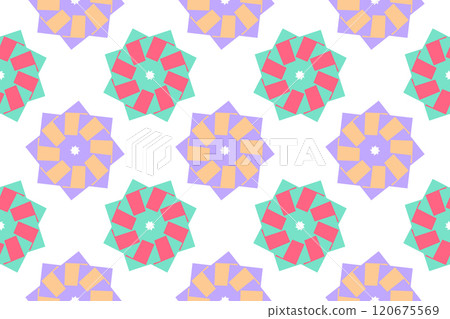 Seamless Pattern of Colorful Geometric Flowers Seamless Pattern of Colorful Geometric Flowers 120675569