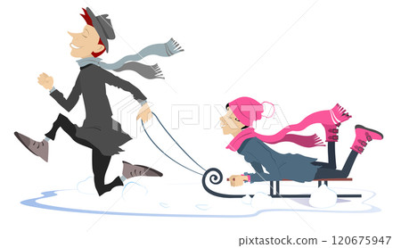 sledge, couple, vector 120675947