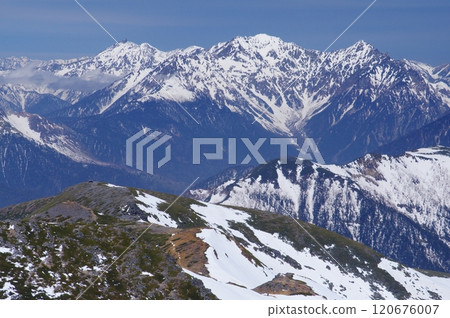 The snow-covered Northern Alps, Hotaka mountain range and Mt. Yari seen from Mt. Norikura The snow-covered Northern Alps, Hotaka mountain range and Mt. Yari seen from Mt. Norikura 120676007
