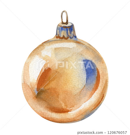Christmas ball beige Isolated. Winter watercolor illustration for design, bow decoration, hand-painted festive clipart Christmas ball beige Isolated. Winter watercolor illustration for design, bow decoration, hand-painted festive clipart 120676057