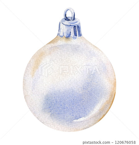 Christmas ball Isolated. Winter watercolor illustration for design, ice ball decoration, hand-painted festive clipart Christmas ball Isolated. Winter watercolor illustration for design, ice ball decoration, hand-painted festive clipart 120676058
