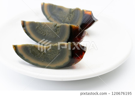 Close-up of sliced century eggs 120676195