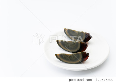 Sliced century eggs on a plate 120676200