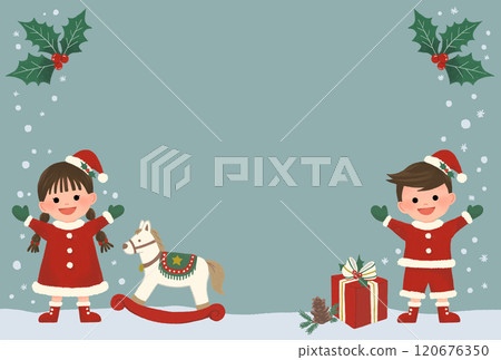 Children in Santa clothes enjoying Christmas hand-drawn illustration_background Children in Santa clothes enjoying Christmas hand-drawn illustration_background 120676350