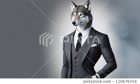 Serious wolf in elegant suit 120676358