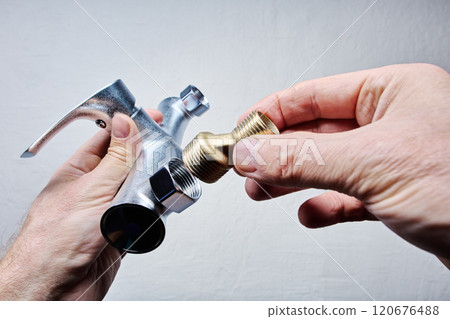 Eccentric reducer is connected to single lever ball mixer tap. Eccentric reducer is connected to single lever ball mixer tap. 120676488