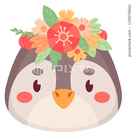 Pigeon face with decorative flower headdress cartoon icon 120676602