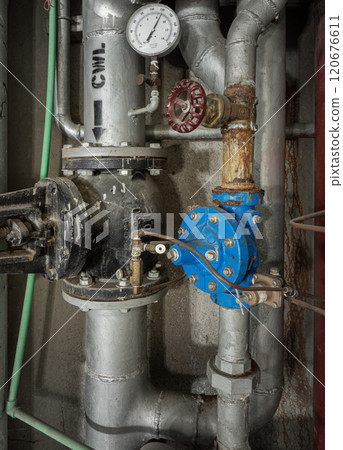 Backwash filter valve, Automatic control valve, Water pressure gauge meter and Old water control valve Backwash filter valve, Automatic control valve, Water pressure gauge meter and Old water control valve 120676611