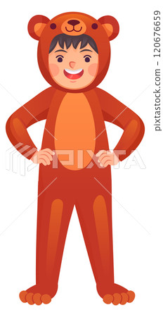 Boy in bear costume. Cartoon carnival kid dress 120676659