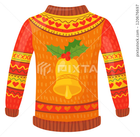 Christmas sweater with holiday bell. Cartoon knitwear icon 120676697