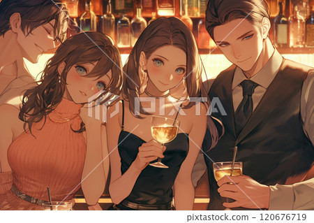Men and women gathering at a bar to enjoy a party_3 120676719