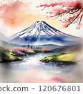 Landscape illustration of cherry blossoms and Mt. Fuji 120676801