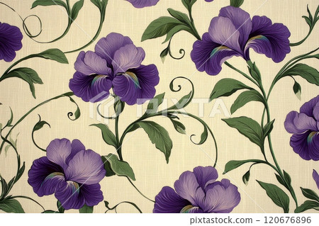 Elegant floral pattern with purple irises 120676896