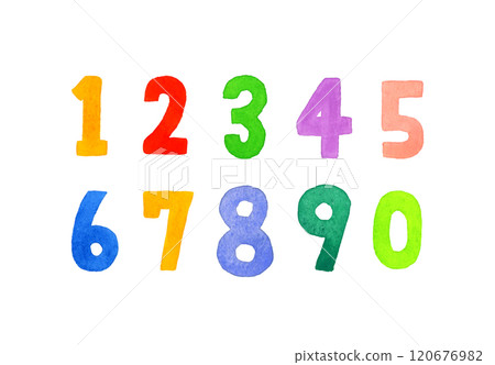 一組可愛的數字（多彩簡約）手繪水彩插圖和手寫文字素材 120676982