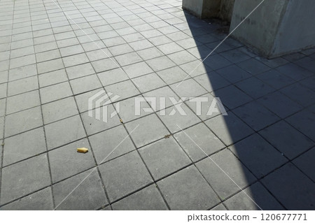 Perspective View of Monotone Gray Brick Stone on The Ground for Street Road. Sidewalk, Driveway, Pavers, Pavement 120677771