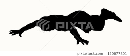 An exhausted person lies on the ground. Vector drawing 120677801