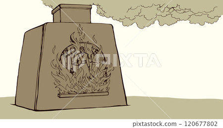 Vector drawing. Young men in the oven 120677802