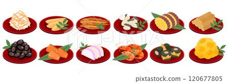 以等距風格繪製的 Osechi 插圖集（向量） 120677805