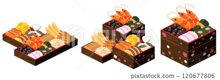 Isometric illustration set of New Year's dishes (vector) 120677806