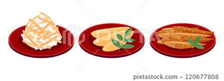 Isometric illustration set of New Year's dishes (vector) 120677808