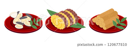 Isometric illustration set of New Year's dishes (vector) Isometric illustration set of New Year's dishes (vector) 120677810