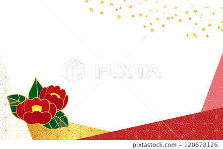 Japanese pattern frame background combining camellia and confetti Japanese pattern frame background combining camellia and confetti 120678126