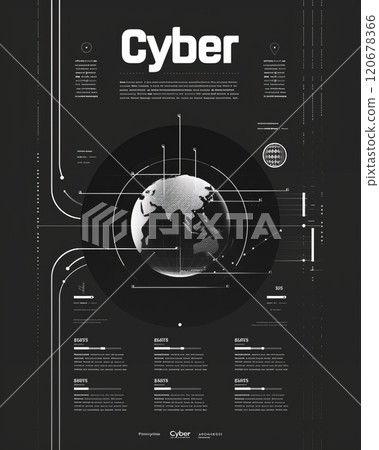 Futuristic cyberpunk poster. Sci-fi cyber banner. Retro abstract tech design. Modern basic geometric grid 120678366