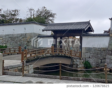The ruins of Ako Castle, famous for Salt and Chushingura, with its moat, bridge and castle gate The ruins of Ako Castle, famous for Salt and Chushingura, with its moat, bridge and castle gate 120678625