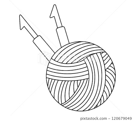 Vector drawing, ball of wool for knitting, crocheting, needlework. Coloring book 120679049
