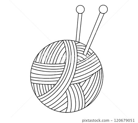 Vector drawing, ball of wool for knitting, crocheting, needlework. Coloring book 120679051