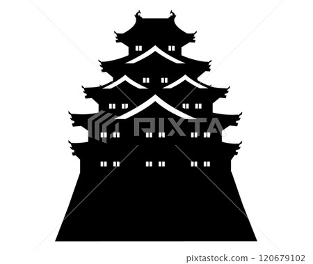 Japanese castle, black and white silhouette illustration of a five-story castle tower 120679102