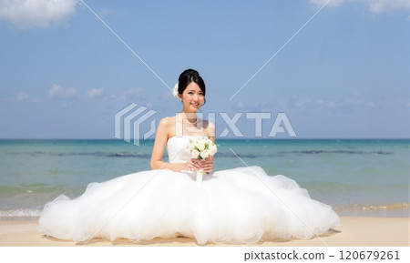 美麗的熱帶海灘和新娘預拍 美麗的熱帶海灘和新娘預拍 120679261