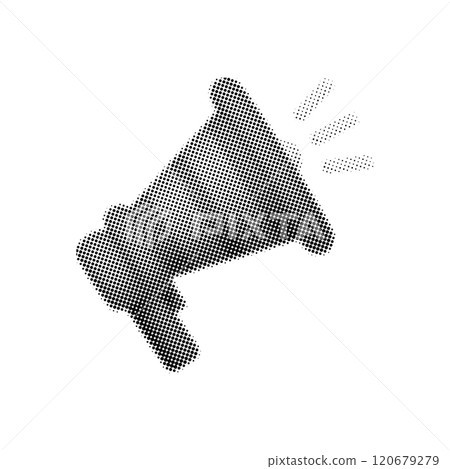 Halftone loudspeaker halftone collage isolated on transparent background. Collage design element in trendy magazine style. Vector illustration . 120679279