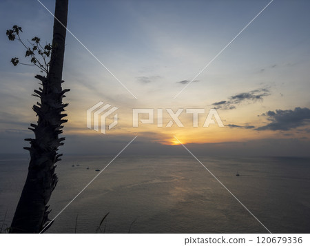 Promthep cape viewpoint at sunset in Phuket, Thailand. Promthep cape viewpoint at sunset in Phuket, Thailand. 120679336