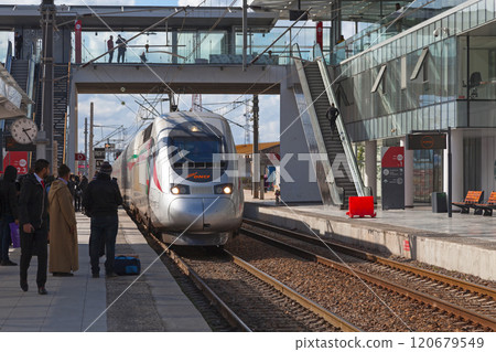 Al Boraq High speed train at Kenitra Railway Station Al Boraq High speed train at Kenitra Railway Station 120679549
