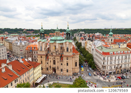 Aerial view of the church of Saint Nicholas in Prague 120679569