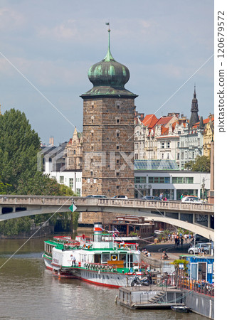 The Sitkov water tower and the Jirasek Bridge in Prague The Sitkov water tower and the Jirasek Bridge in Prague 120679572