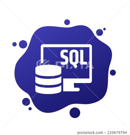 SQL vector icon with a database and computer SQL vector icon with a database and computer 120679794