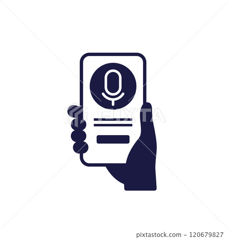 voice assistant app icon, smart phone in hand voice assistant app icon, smart phone in hand 120679827