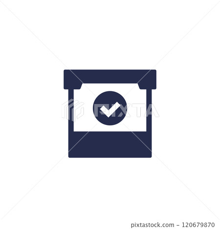 exhibition stand icon with check mark exhibition stand icon with check mark 120679870