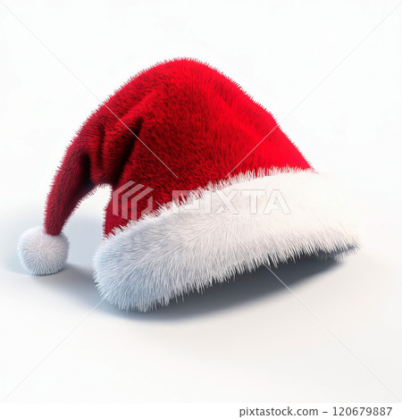 Red Santa Claus hat on white. Christmas concept. 120679887