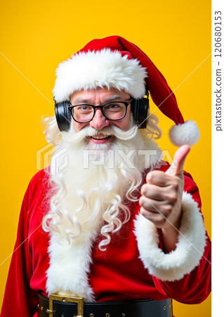 A man dressed as Santa Claus giving a thumbs up 120680153