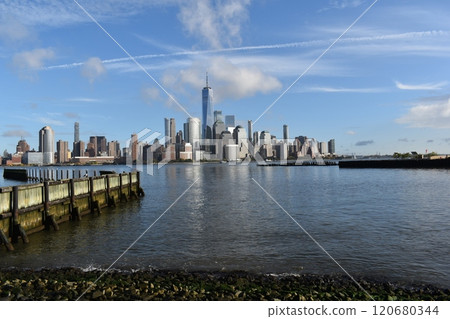 the skyscrapers of Manhattan, NYC, NY, USA, beautiful dramatic cityscape 120680344