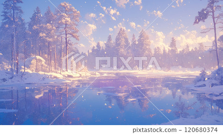 Winter silence and lake scenery Winter silence and lake scenery 120680374