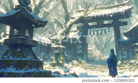 白雪覆蓋的神社的寂靜 120680383